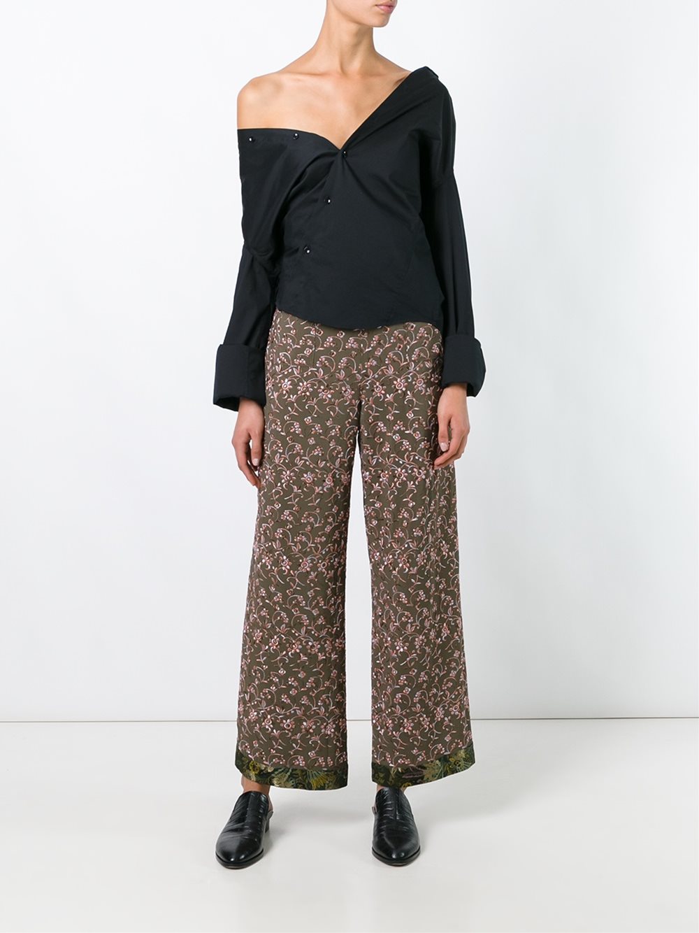 floral embroidered trousers