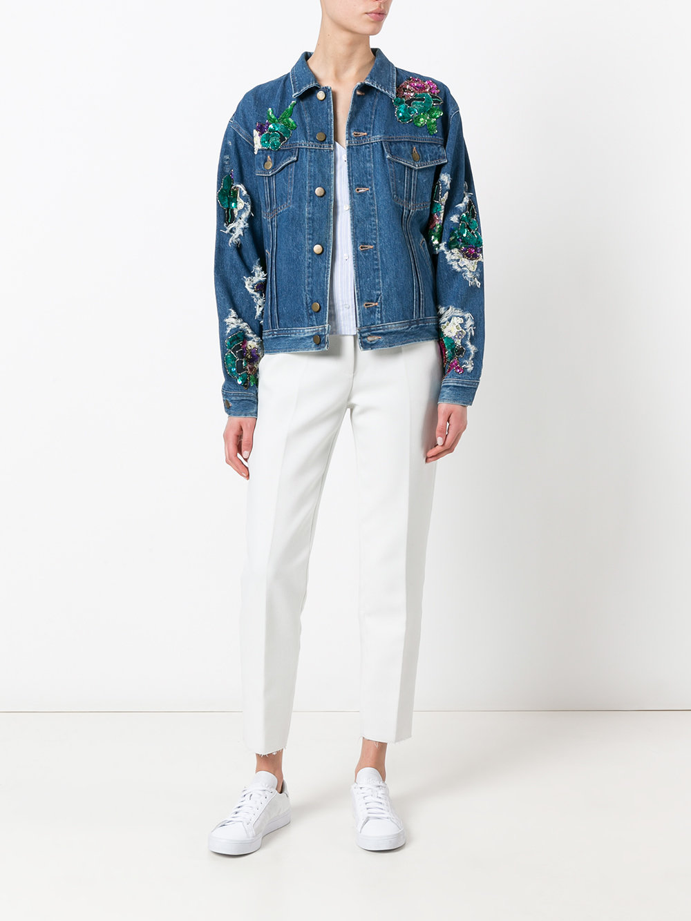 foral patches denim jacket