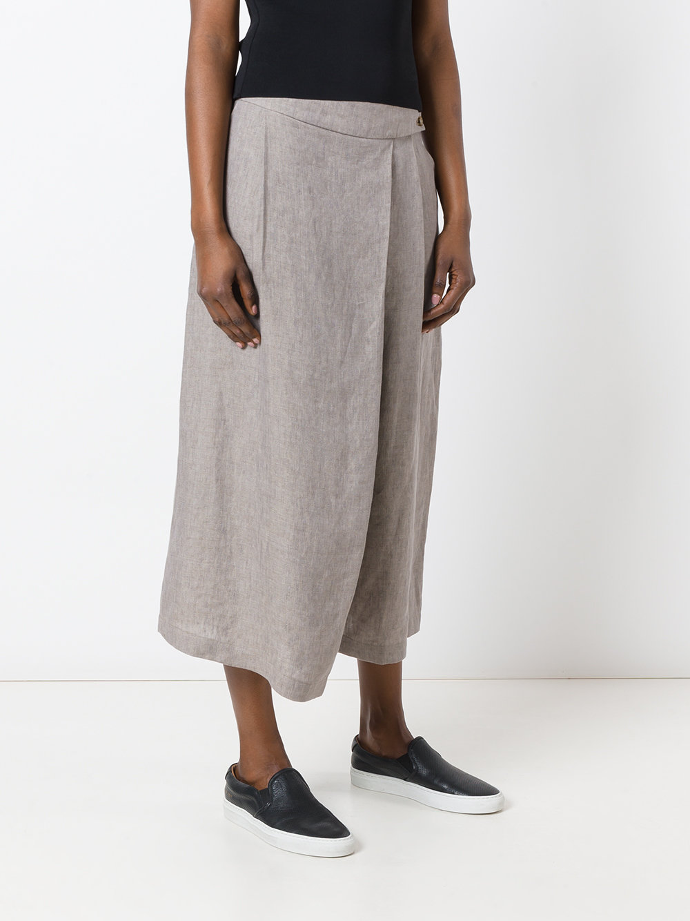 wide legged, asymmetric front pleat trousers