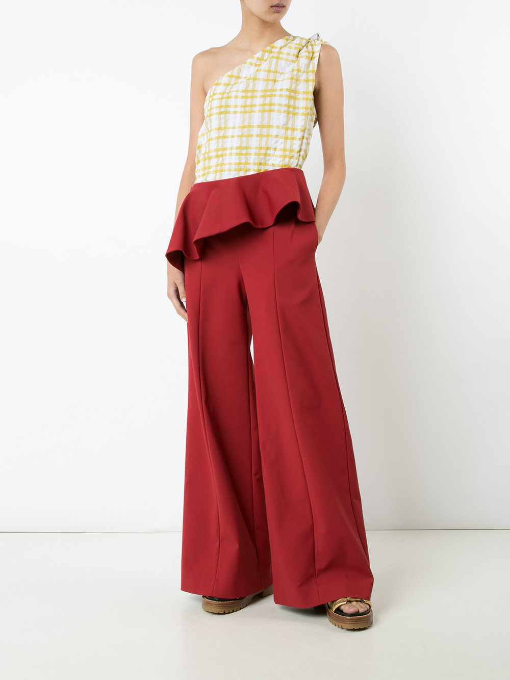 pleated trim palazzo pants