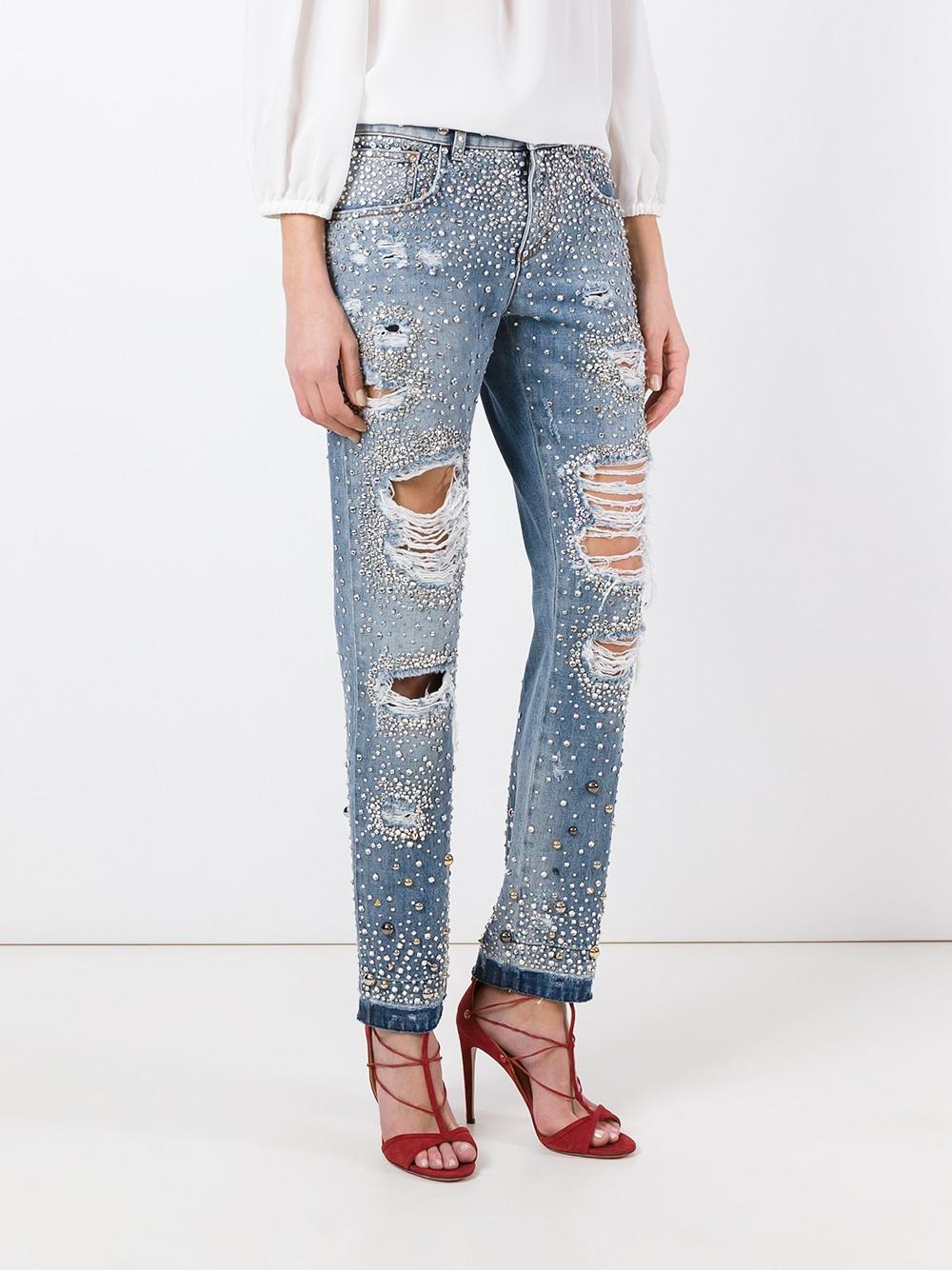 rhinestone ripped boyfriend jeans