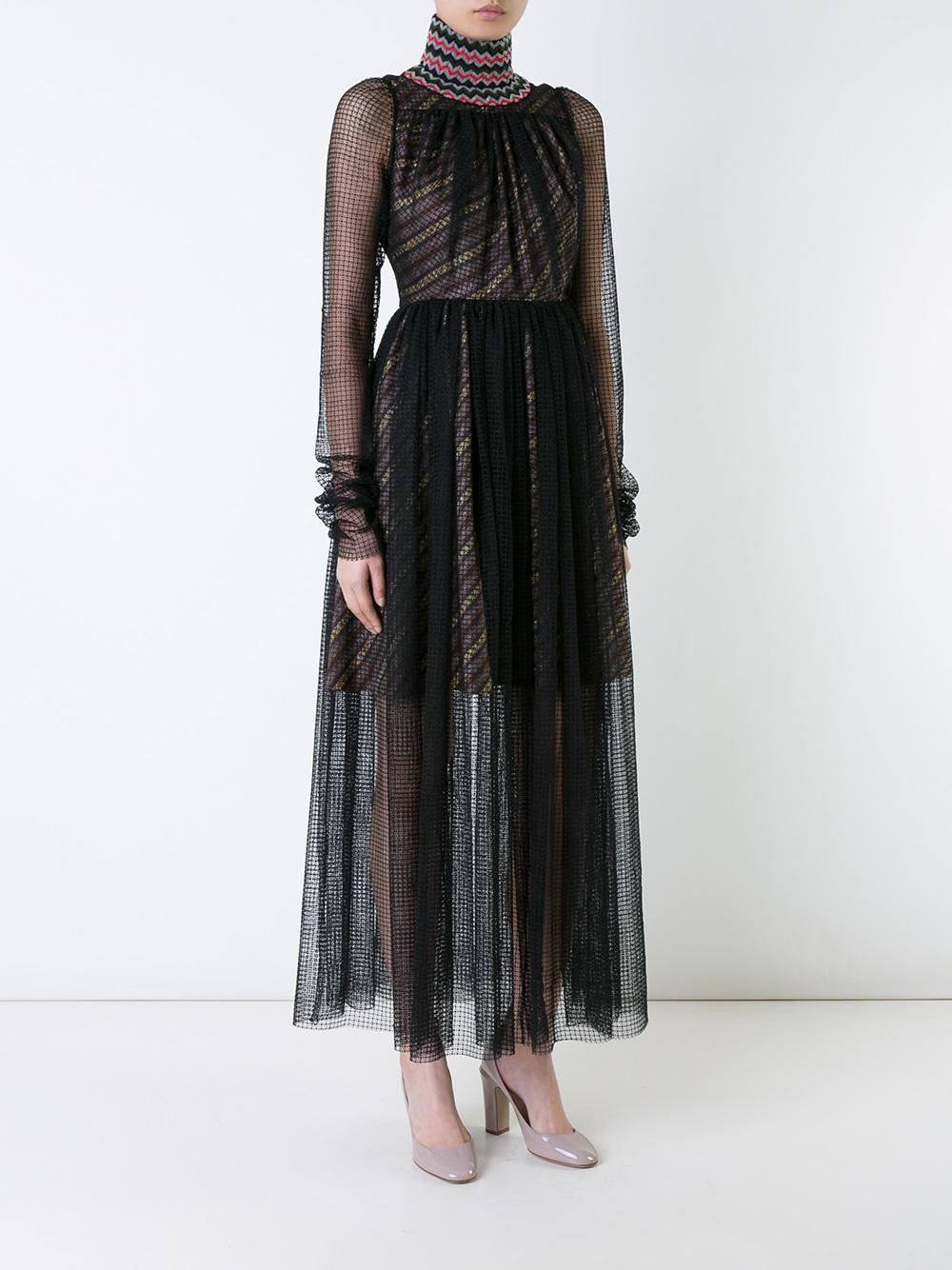 珠绣高领半透明连衣裙