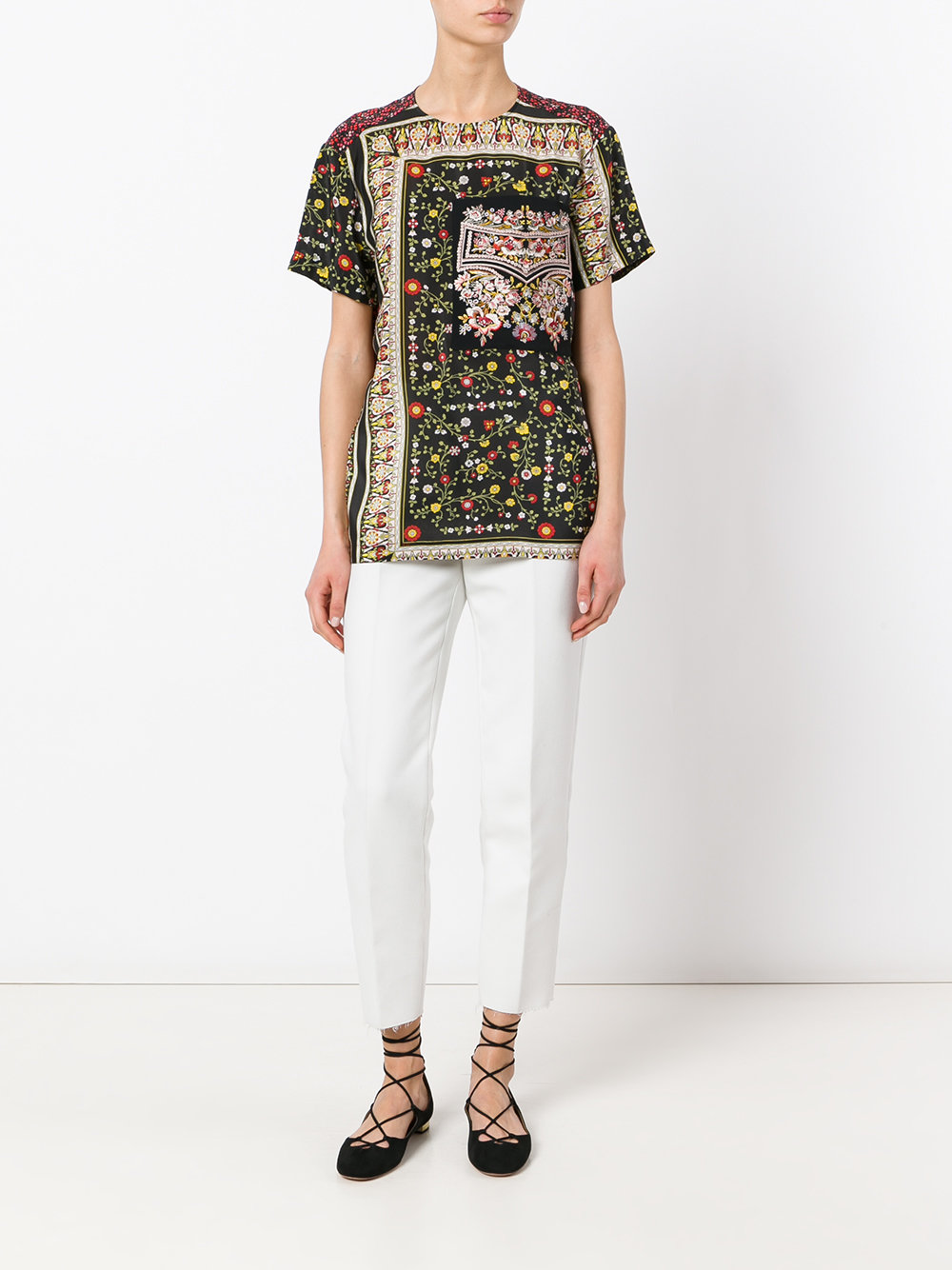 floral embroidered detail T-shirt