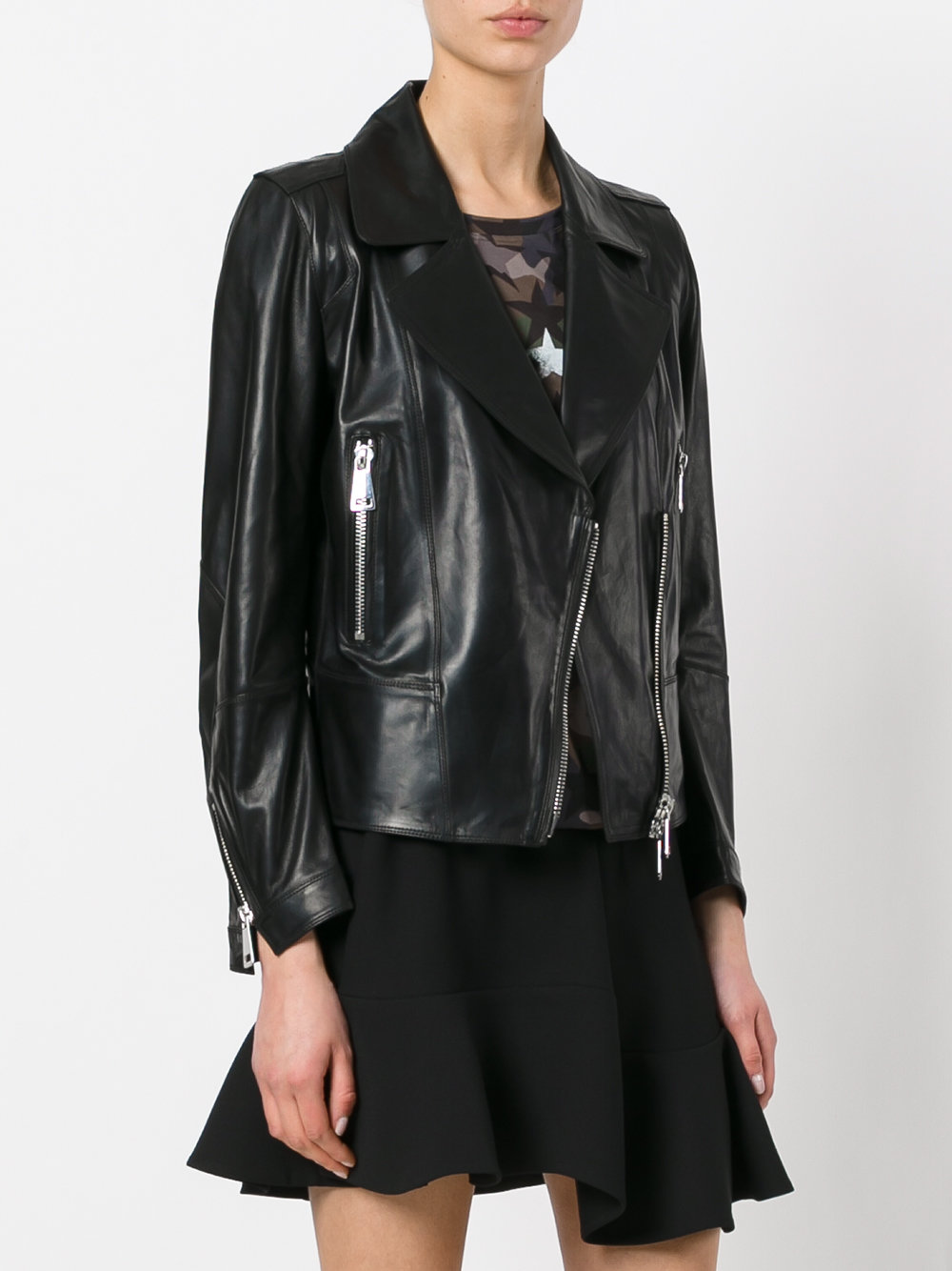biker jacket with silver tone zippers
