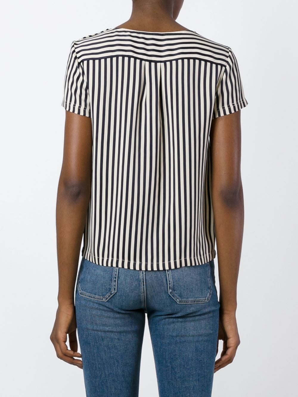 shoulder detailed striped blouse