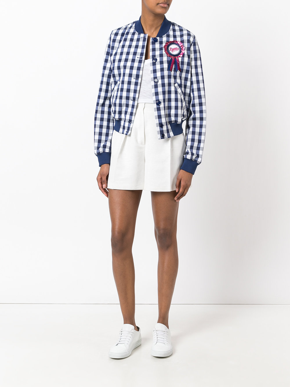 badge buttoned bomber jacket
