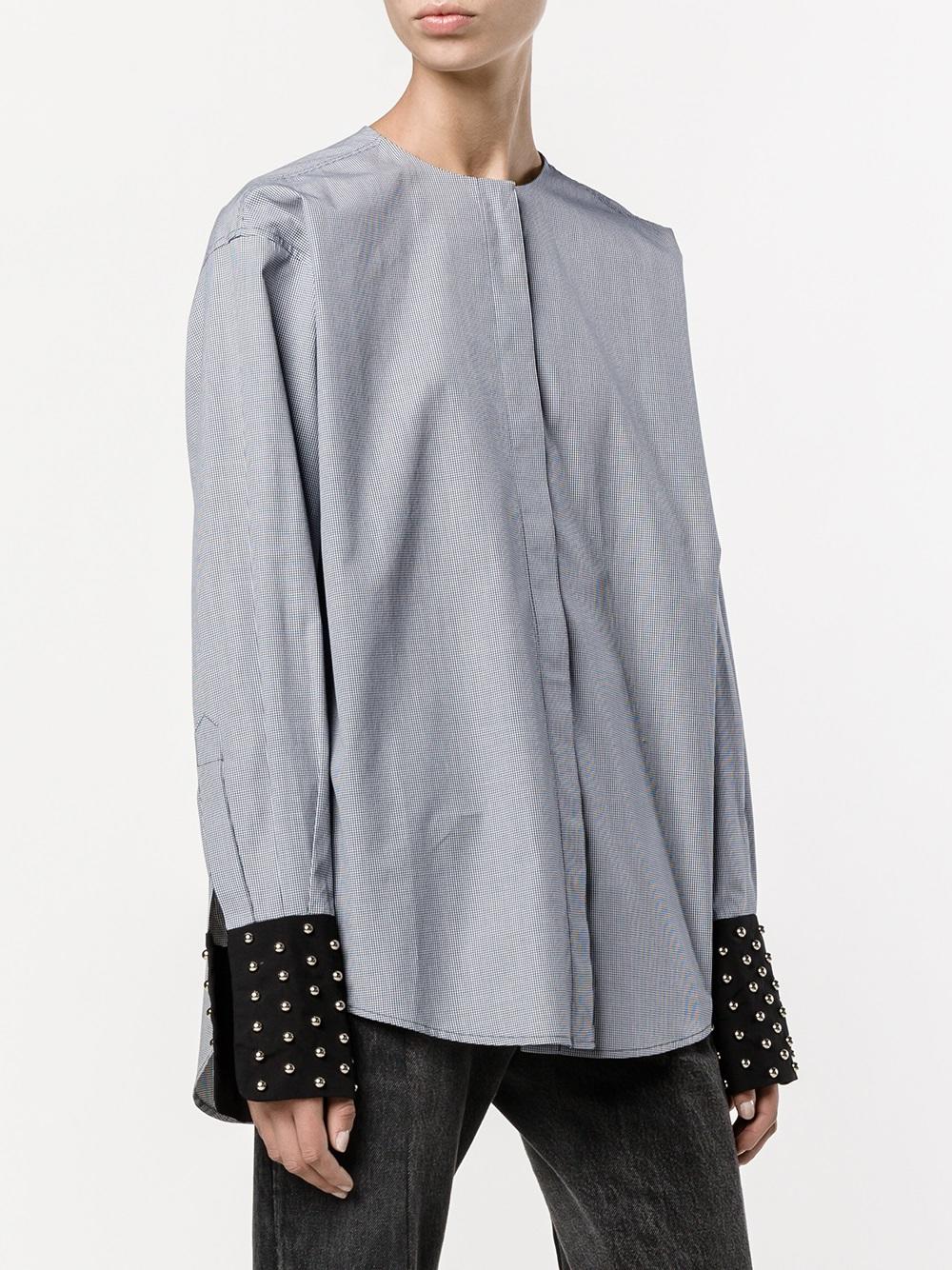 铆钉袖口无领衬衫