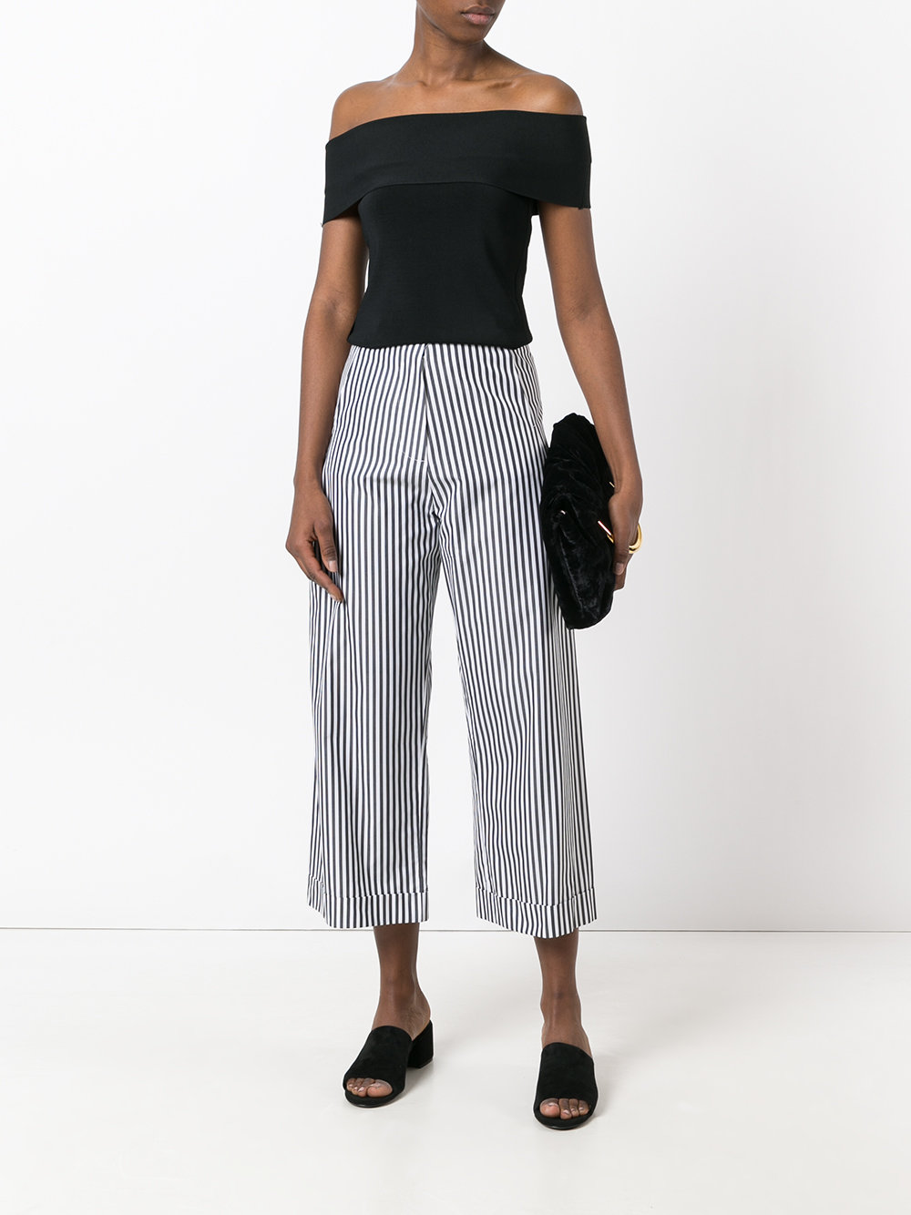 striped poplin cropped trousers