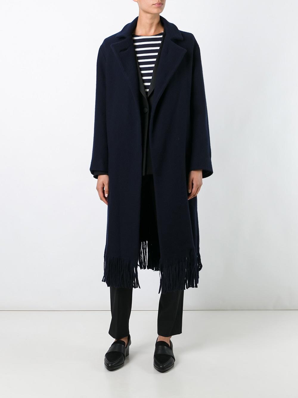 fringed wrap button coat