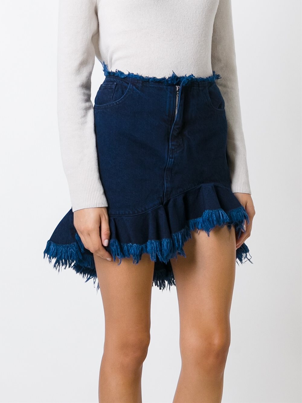 frayed frill hem denim skirt