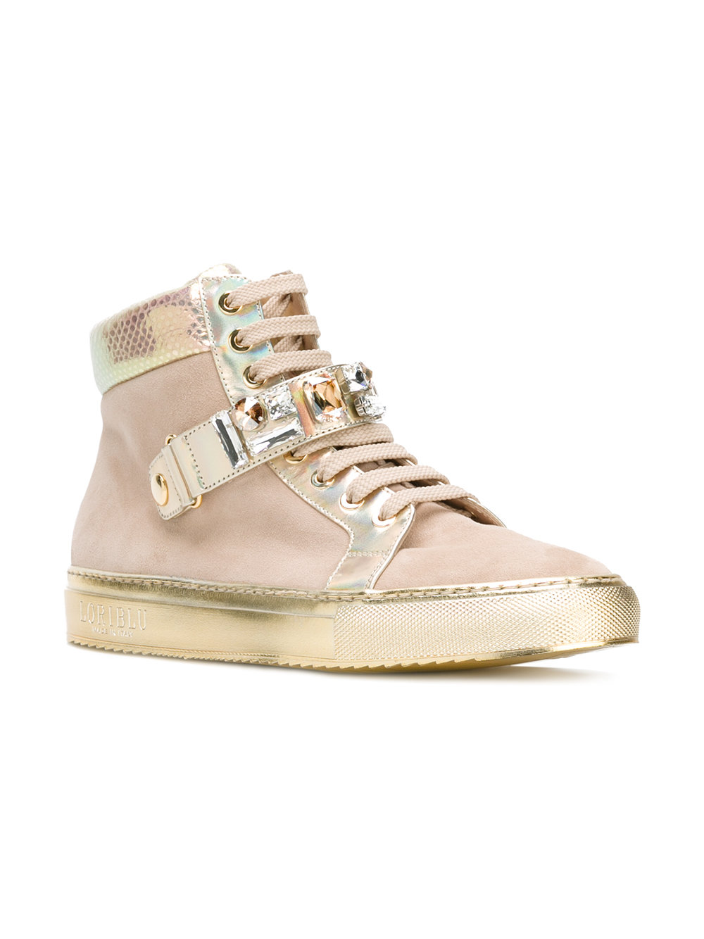 gold panel lace-up sneakers