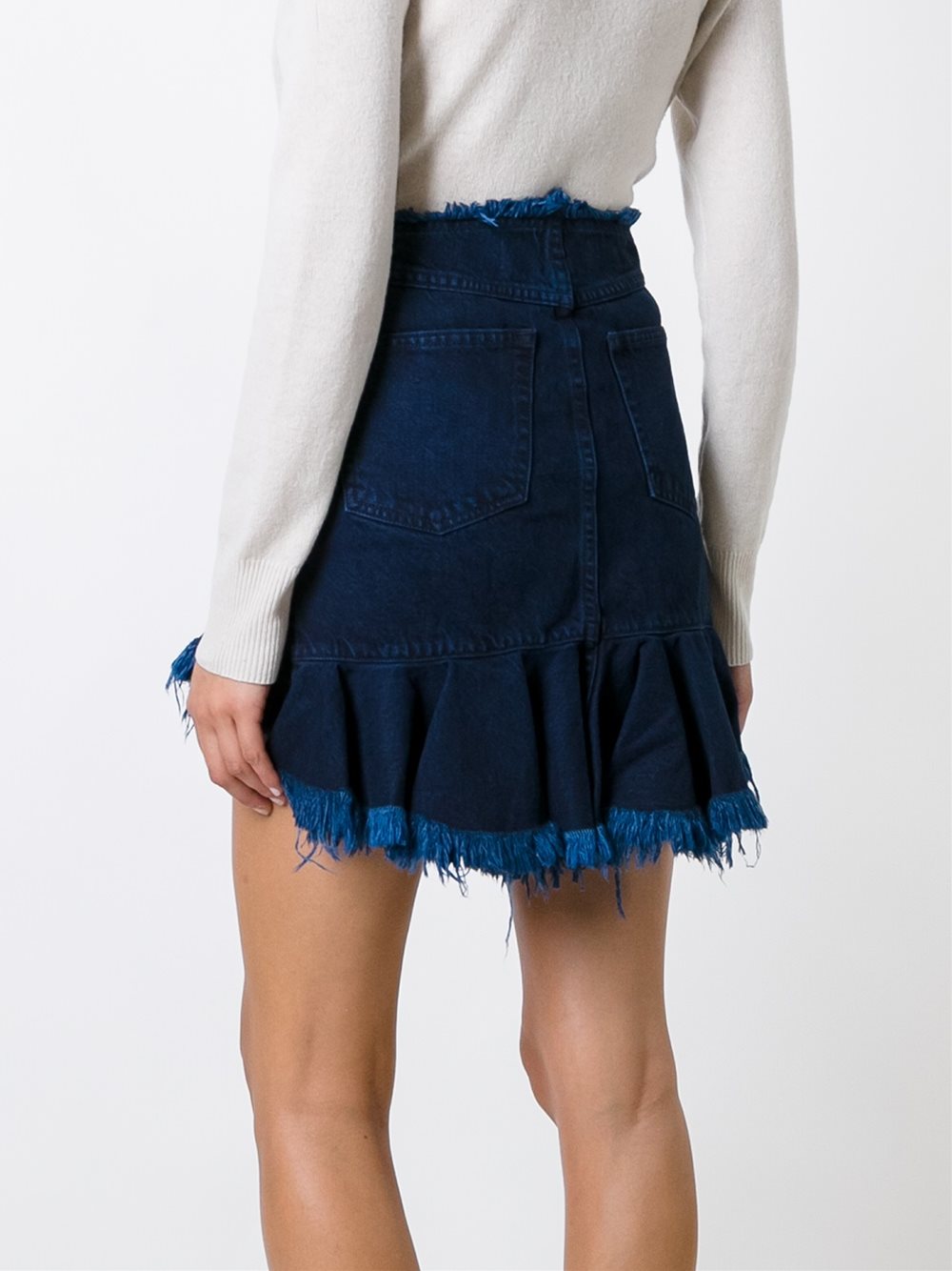 frayed frill hem denim skirt