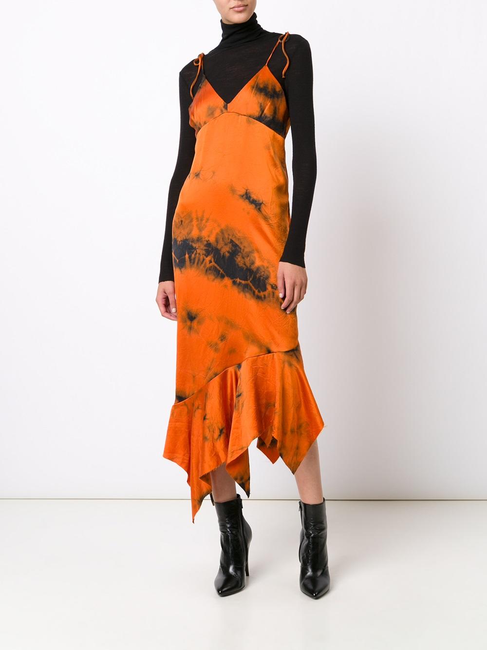 burnt print flared dress