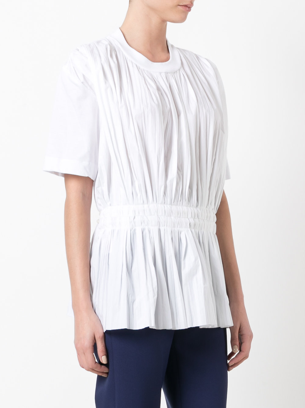 poplin and jersey gathered top