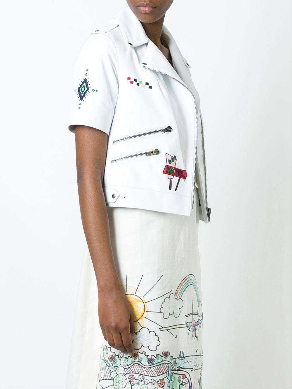 patch detail short sleeve biker jacket