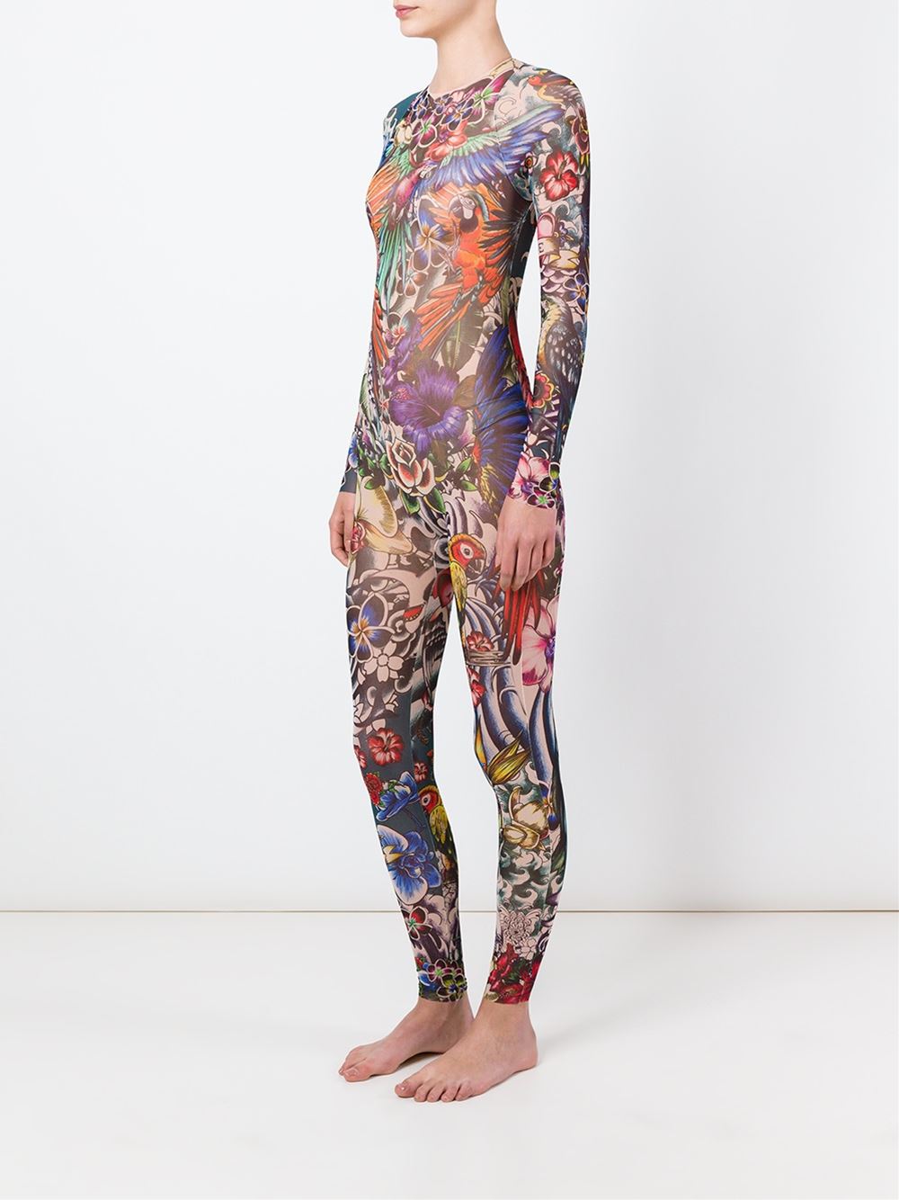 纹身印花连体紧身衣