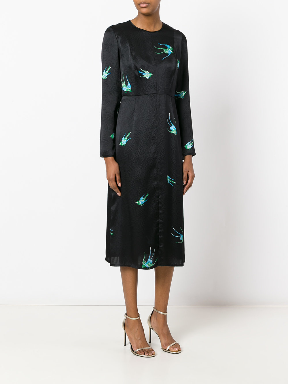 bird print midi dress