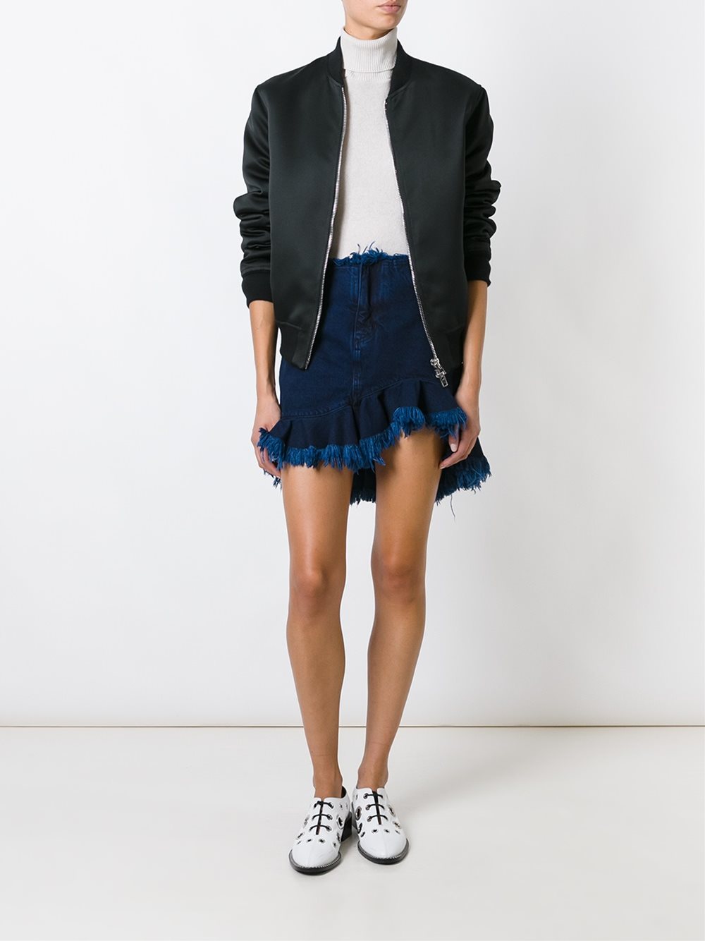 frayed frill hem denim skirt