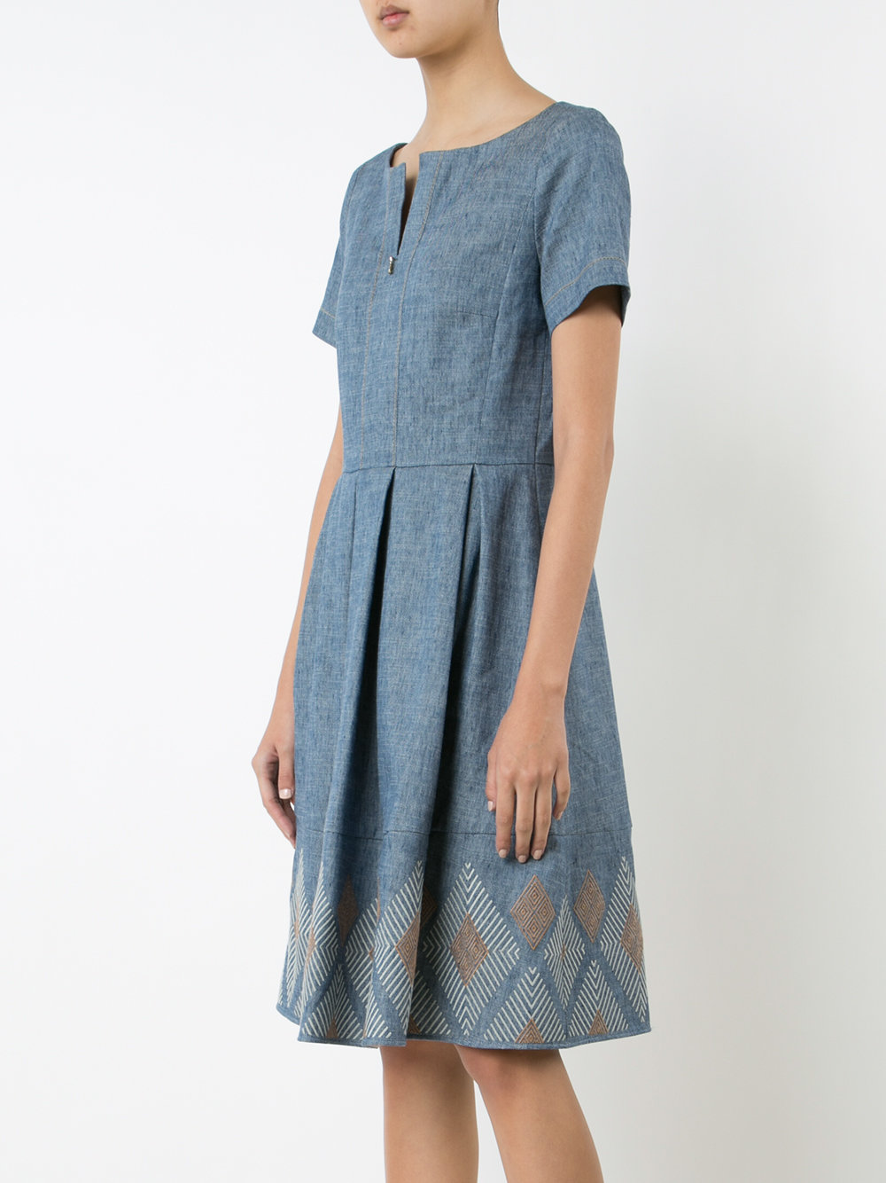 flared denim dress 