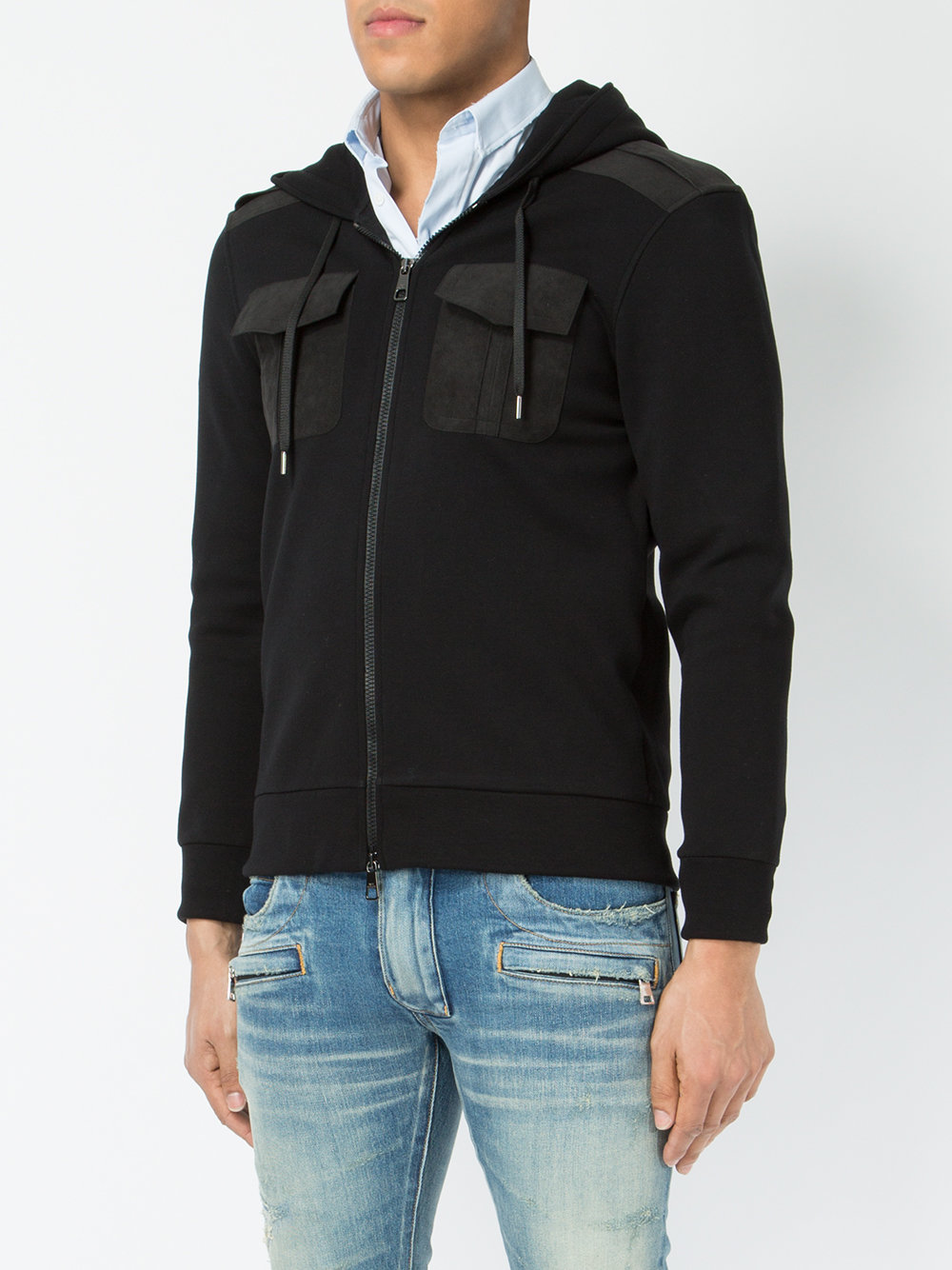 chest pockets zipped hoodie