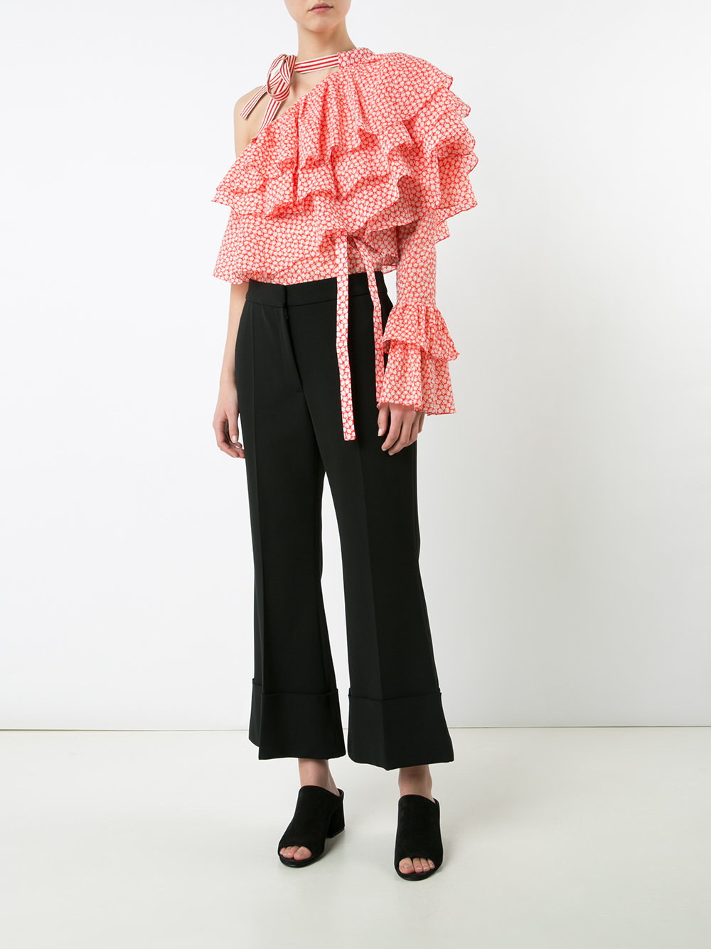 one-shoulder ruffled blouse