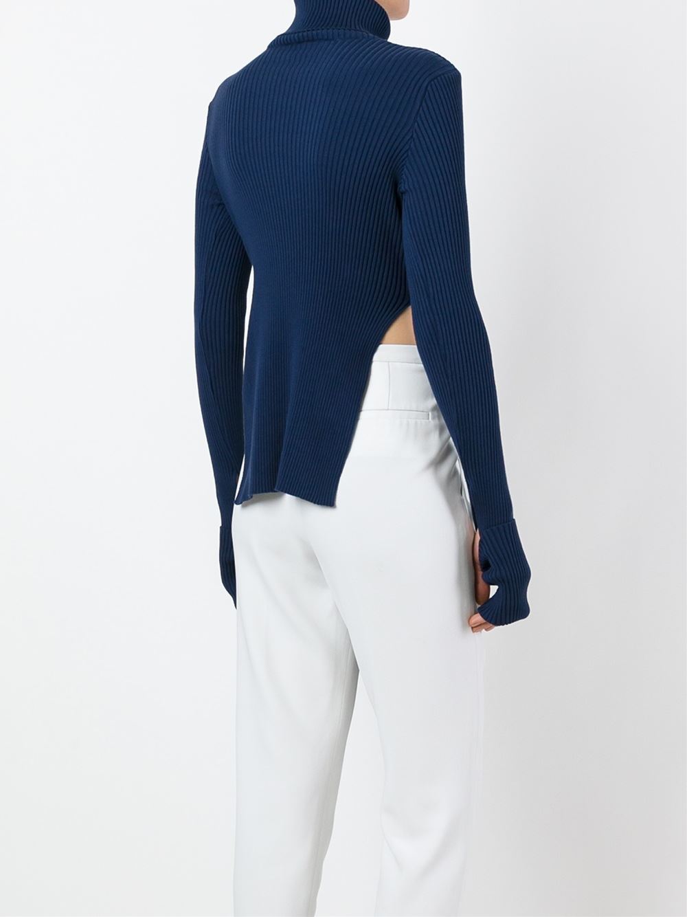 ribbed long slit turtleneck jumper