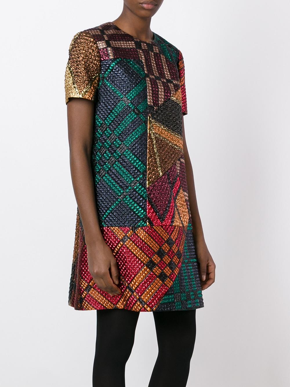 multi print shift dress