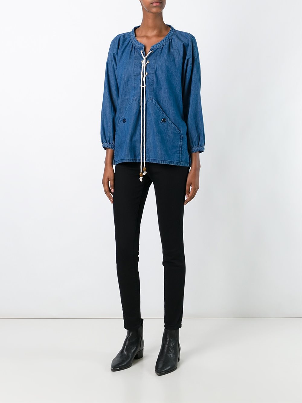 lace-up denim blouse