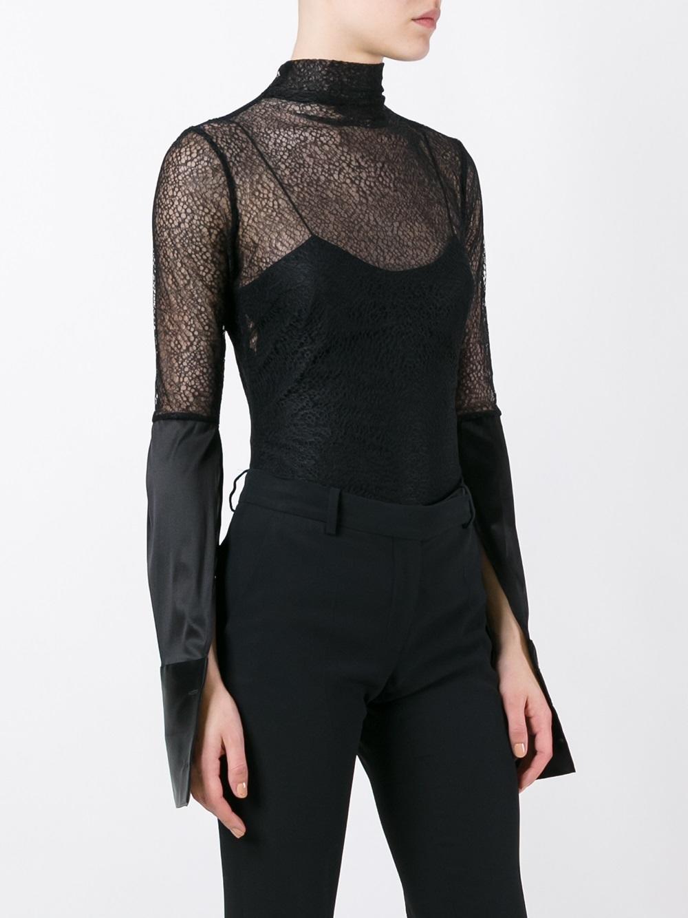 slit longsleeves sheer blouse