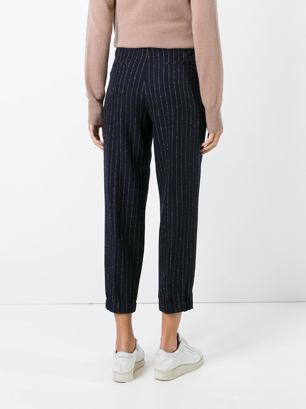 gold-tone pinstripe trousers