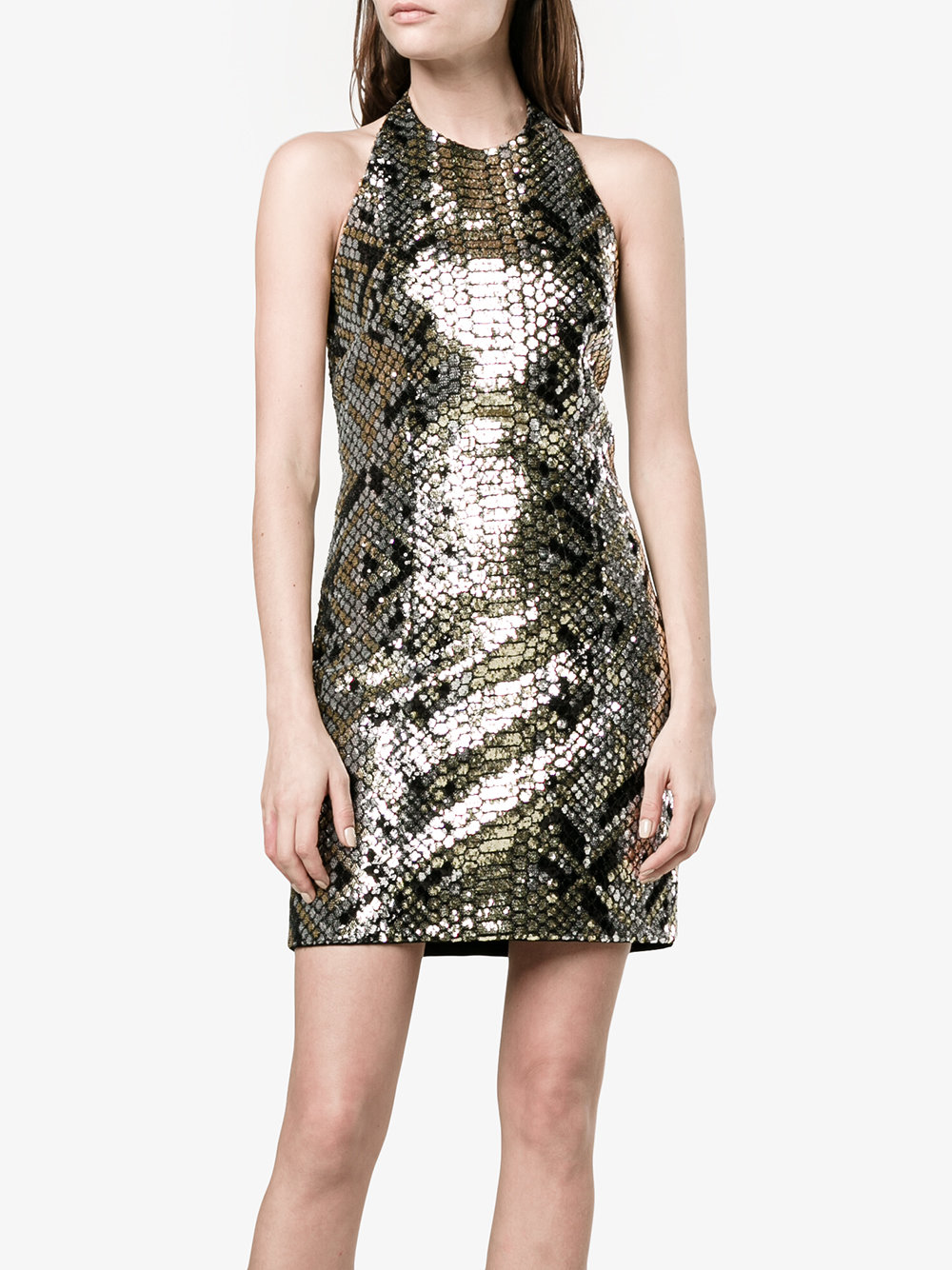 python-effect sequinned halterneck dress