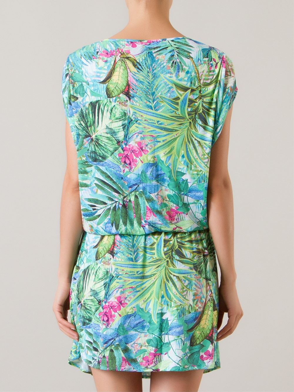 drawstring foliage print beach dress