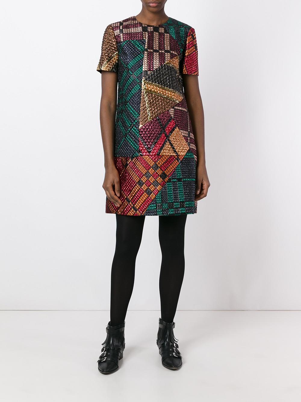 multi print shift dress