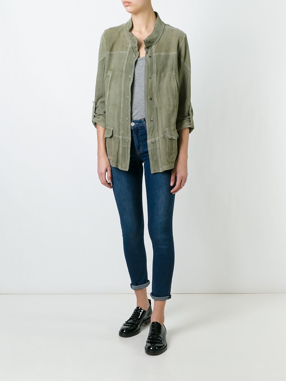 banded collar multi-pockets jacket