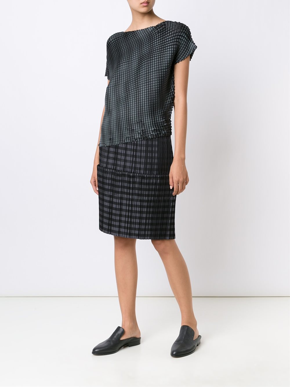 'Grid Pleats'T恤