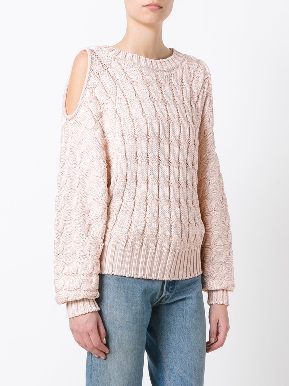 cold sleeve cable knit jumper