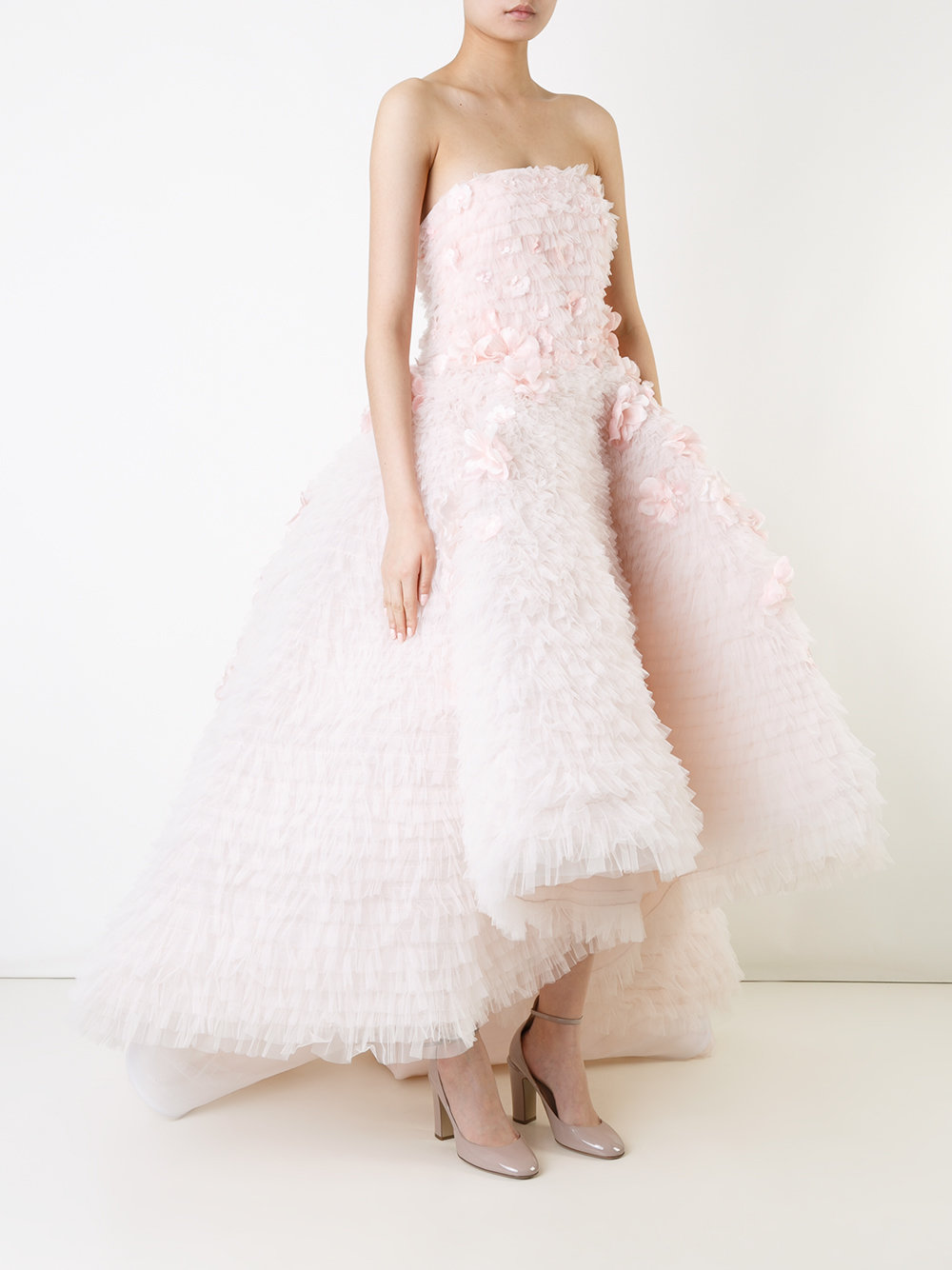 strapless hi-low ball gown 