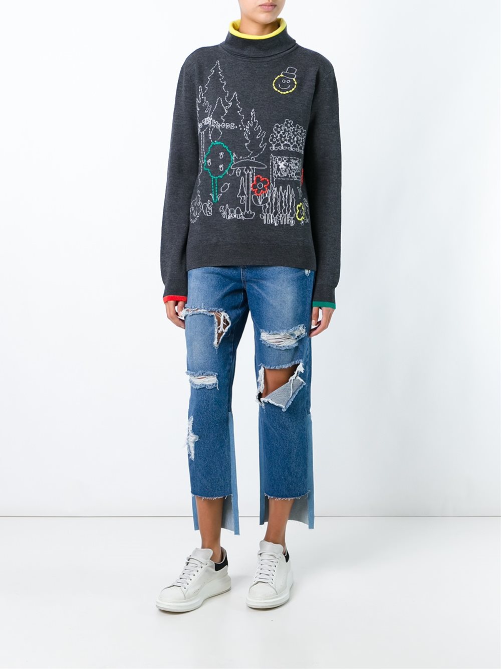 'landscape' embroidery pullover
