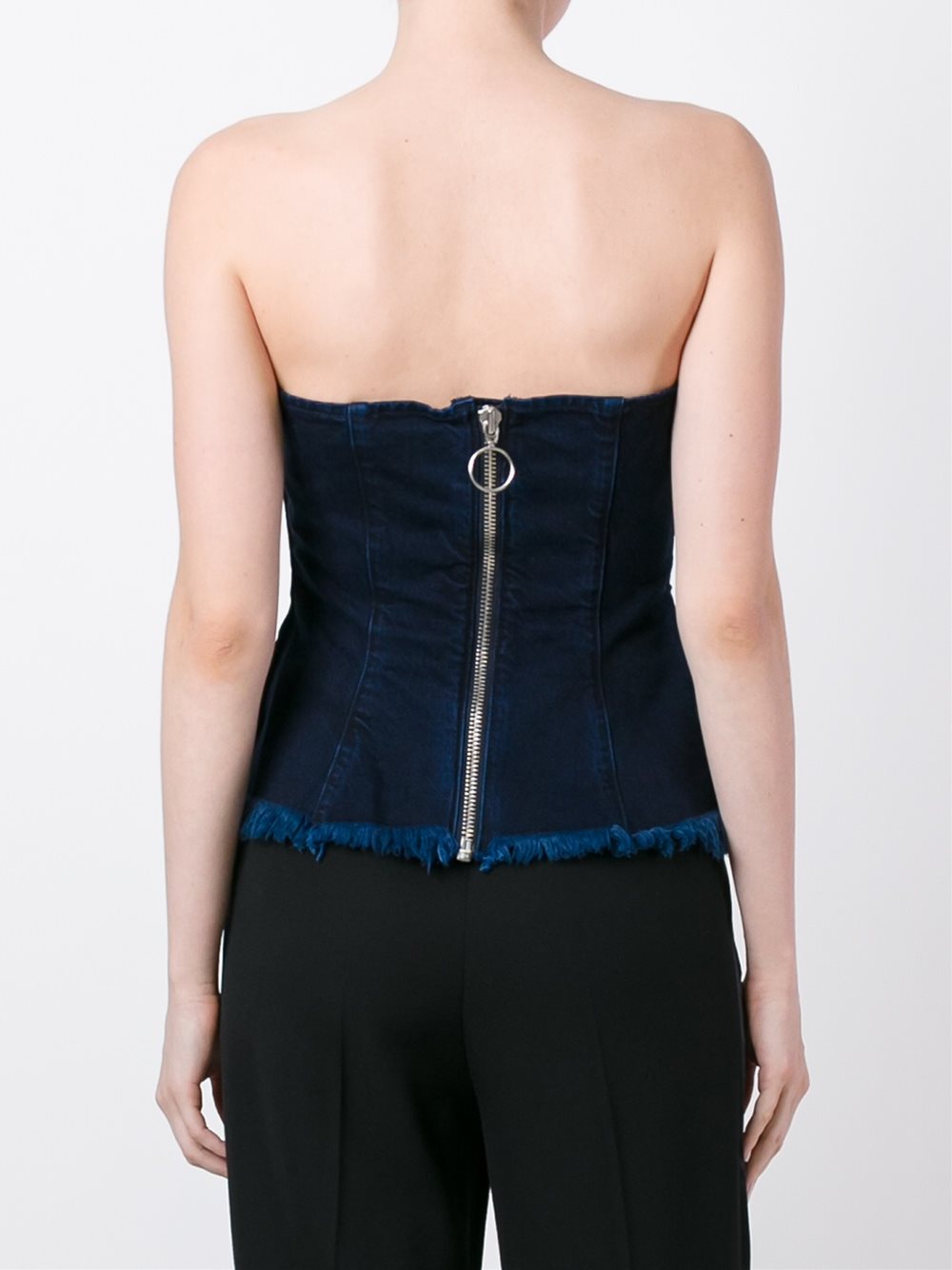 zip detail frayed edge bustier top