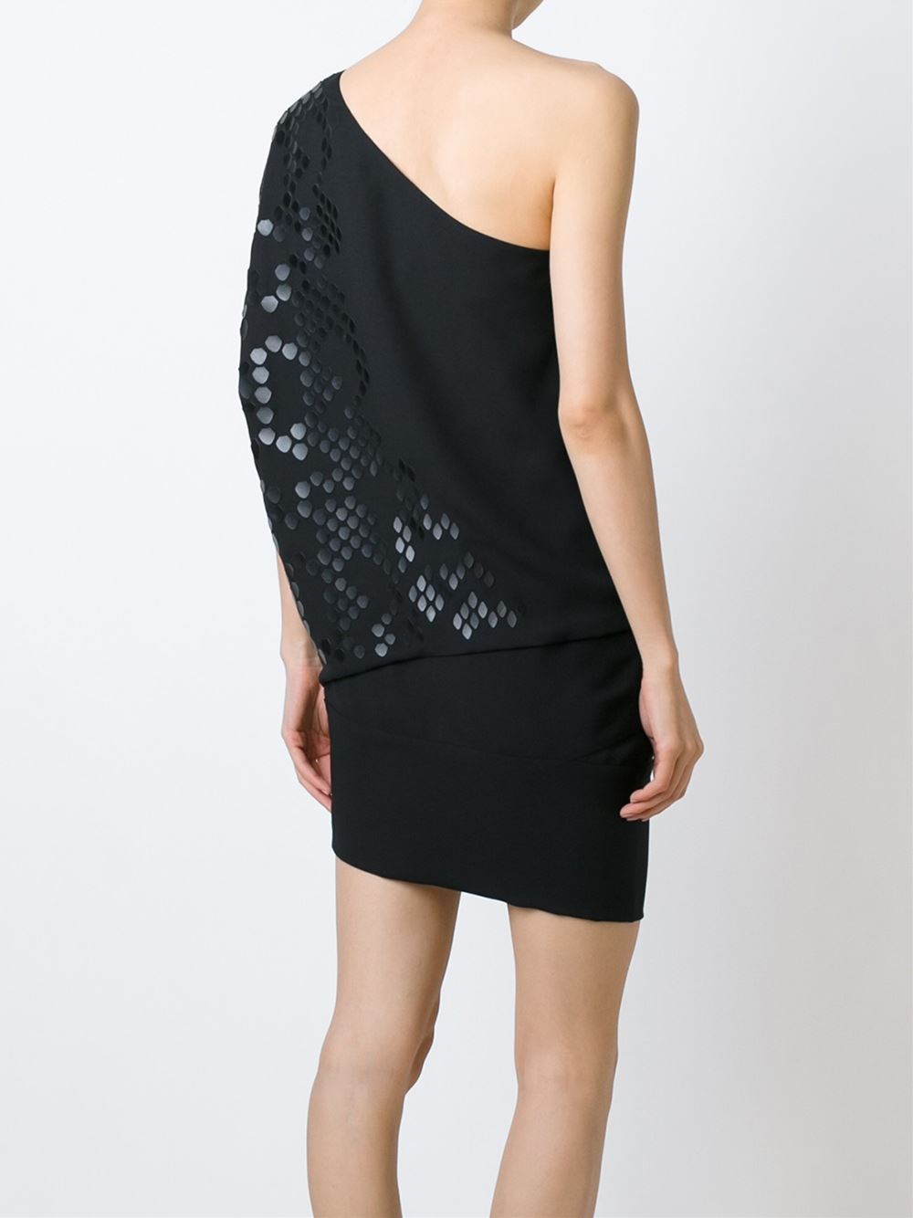 裸单肩蛇皮纹连衣裙