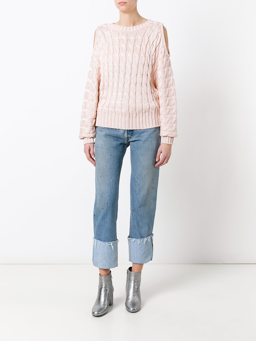 cold sleeve cable knit jumper