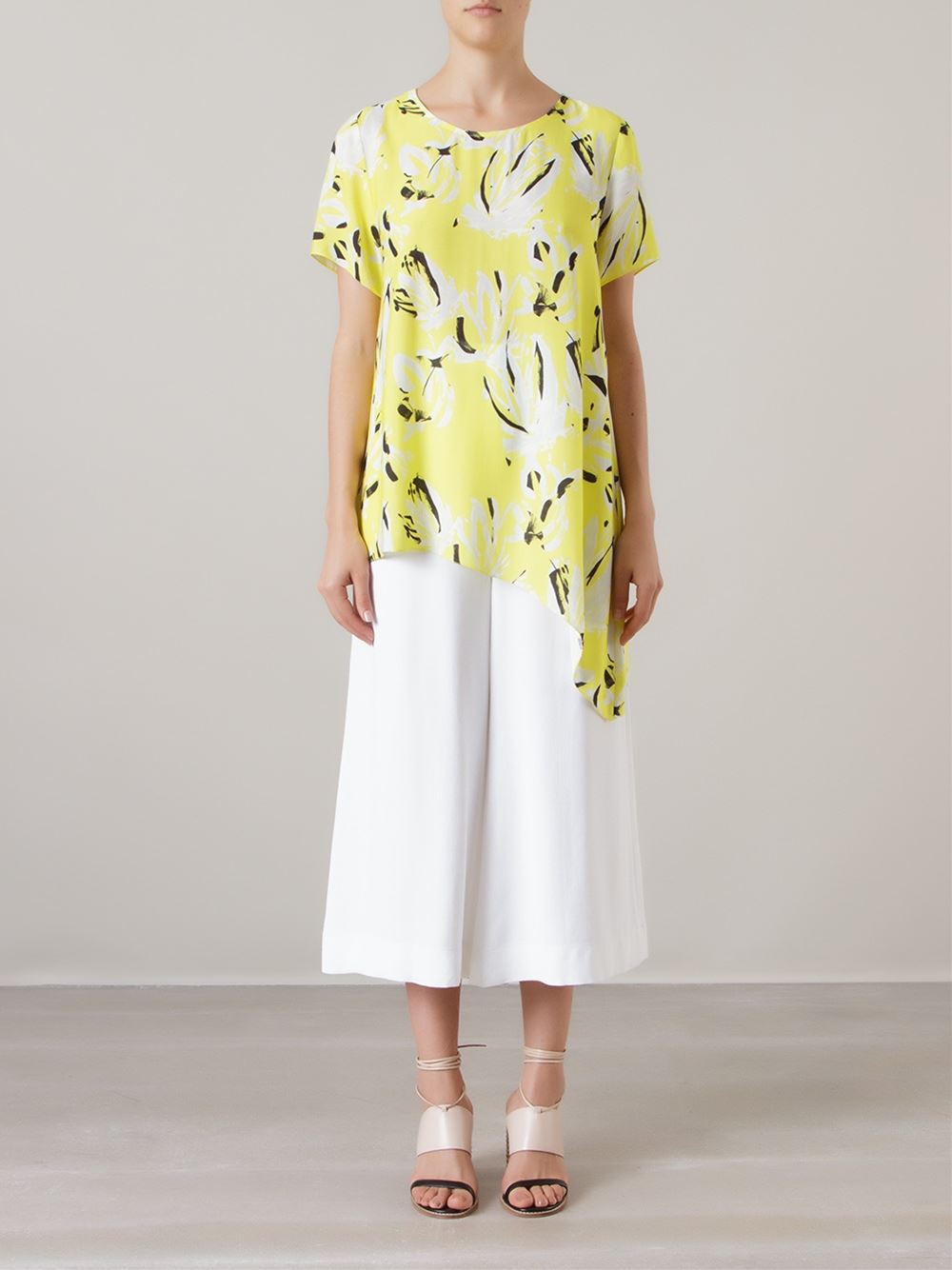 abstract print asymmetric shirt