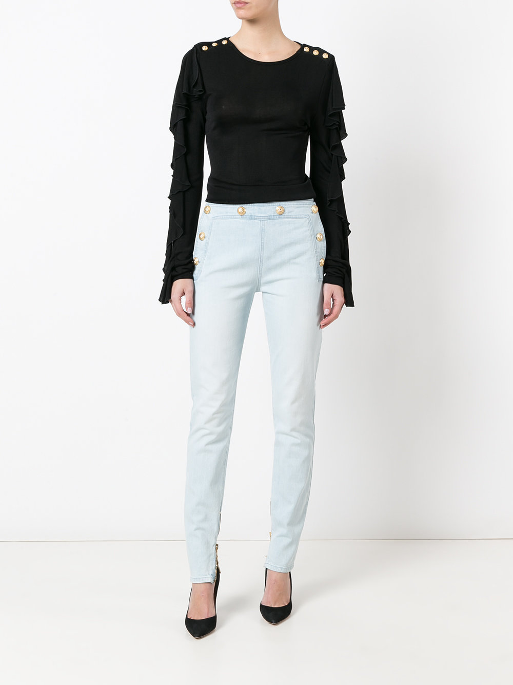 decorative button skinny jeans