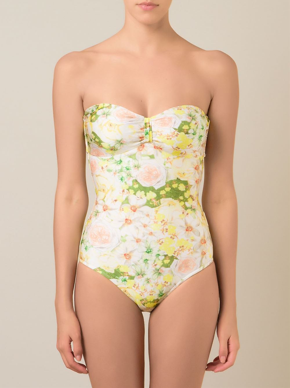 floral print strapless swimsuit