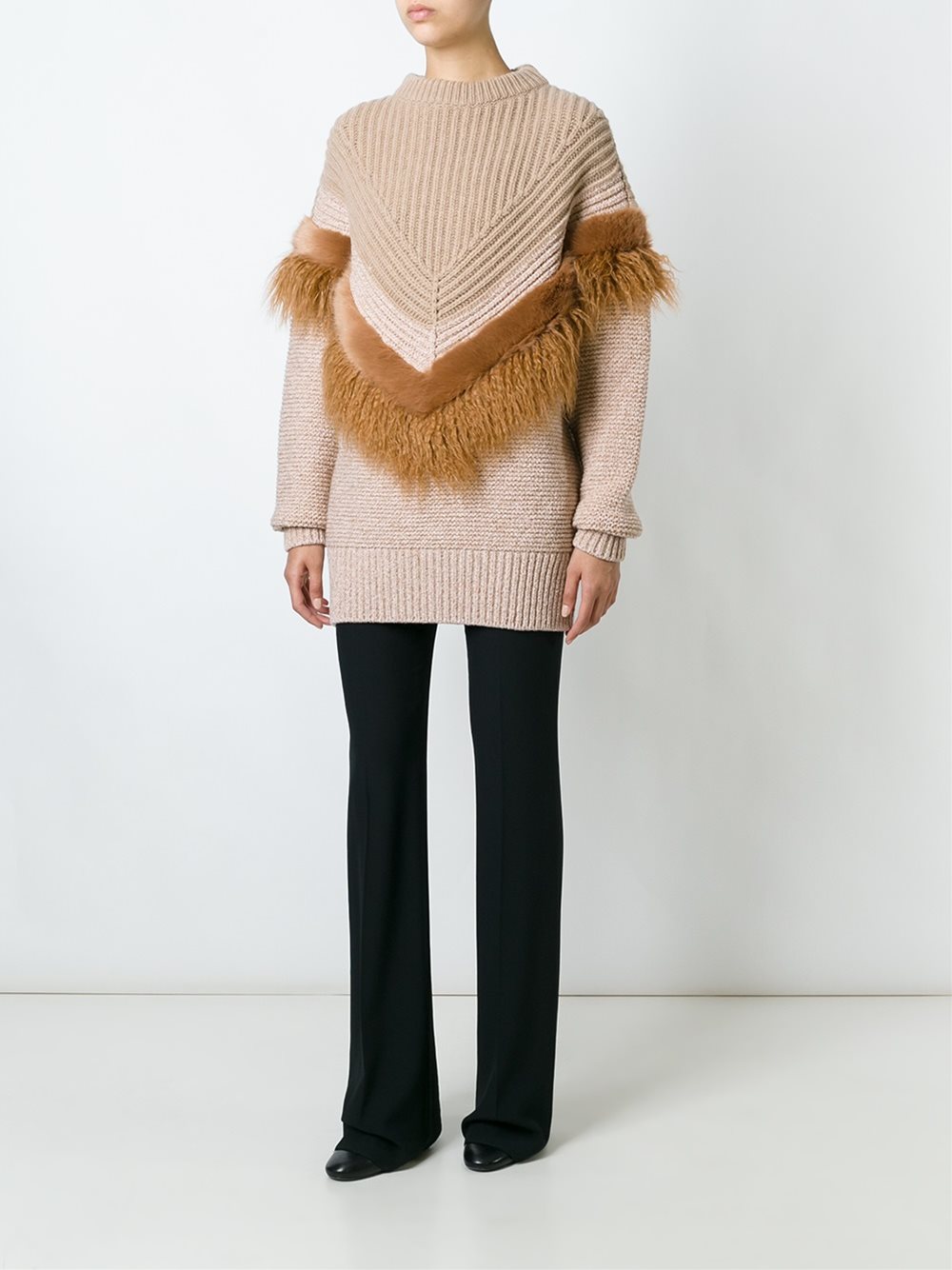 draped faux-fur trim jumper