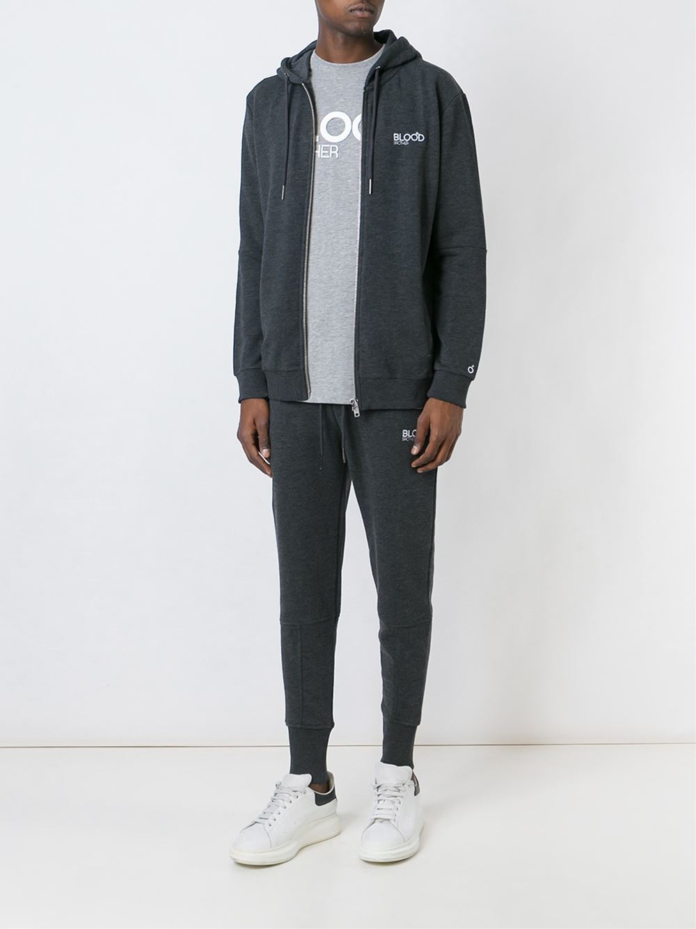zipped-up hoodie