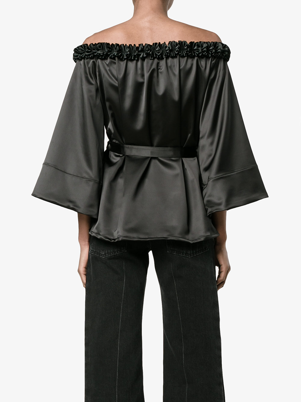 ruffle-trimmed off shoulder blouse