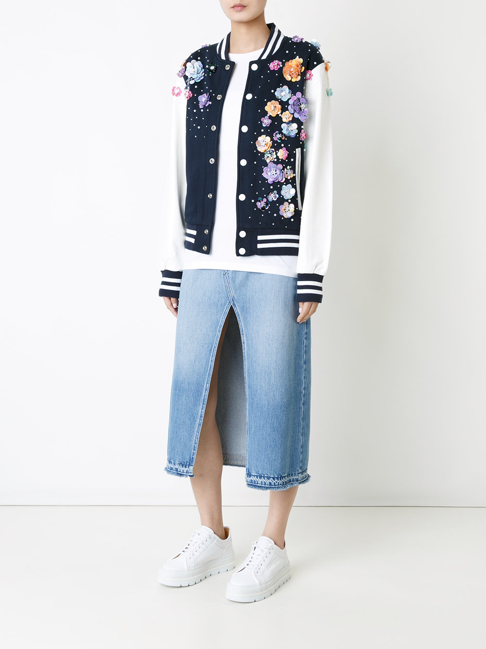 floral embellishment bomber jacket