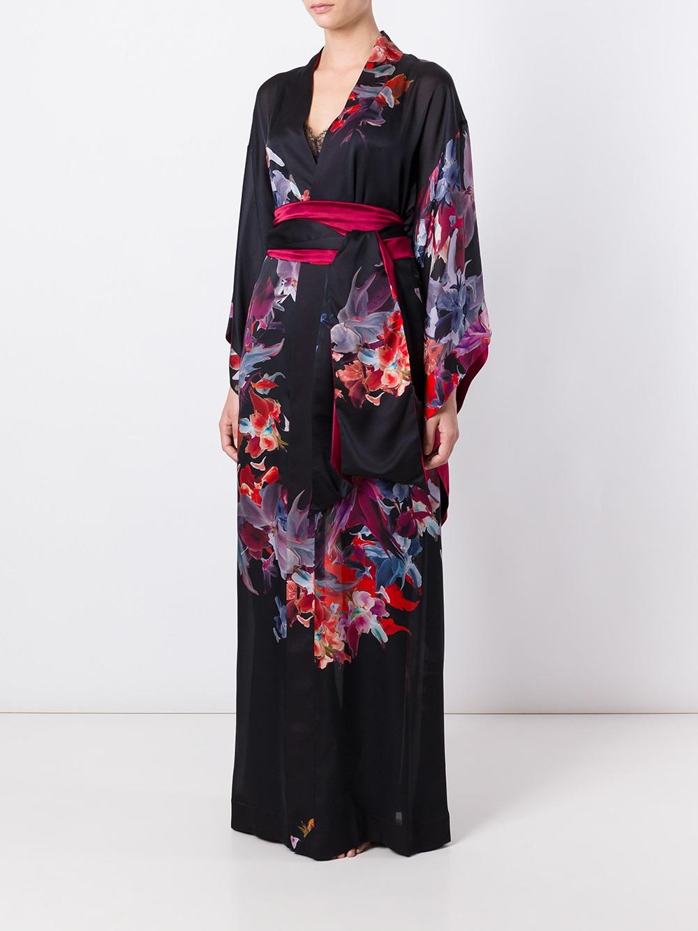 dahlia print long kimono