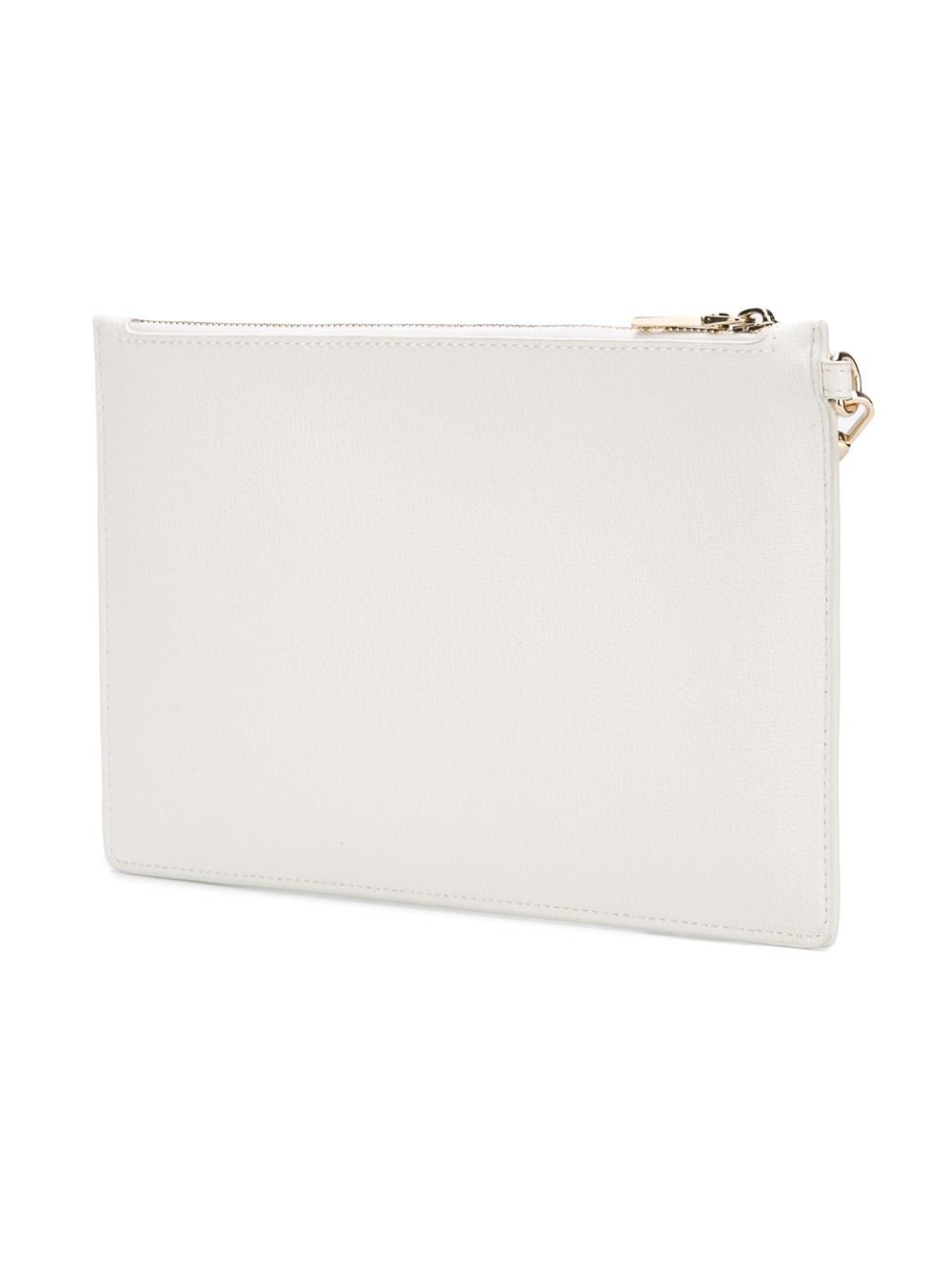 metallic logo zipped clutch